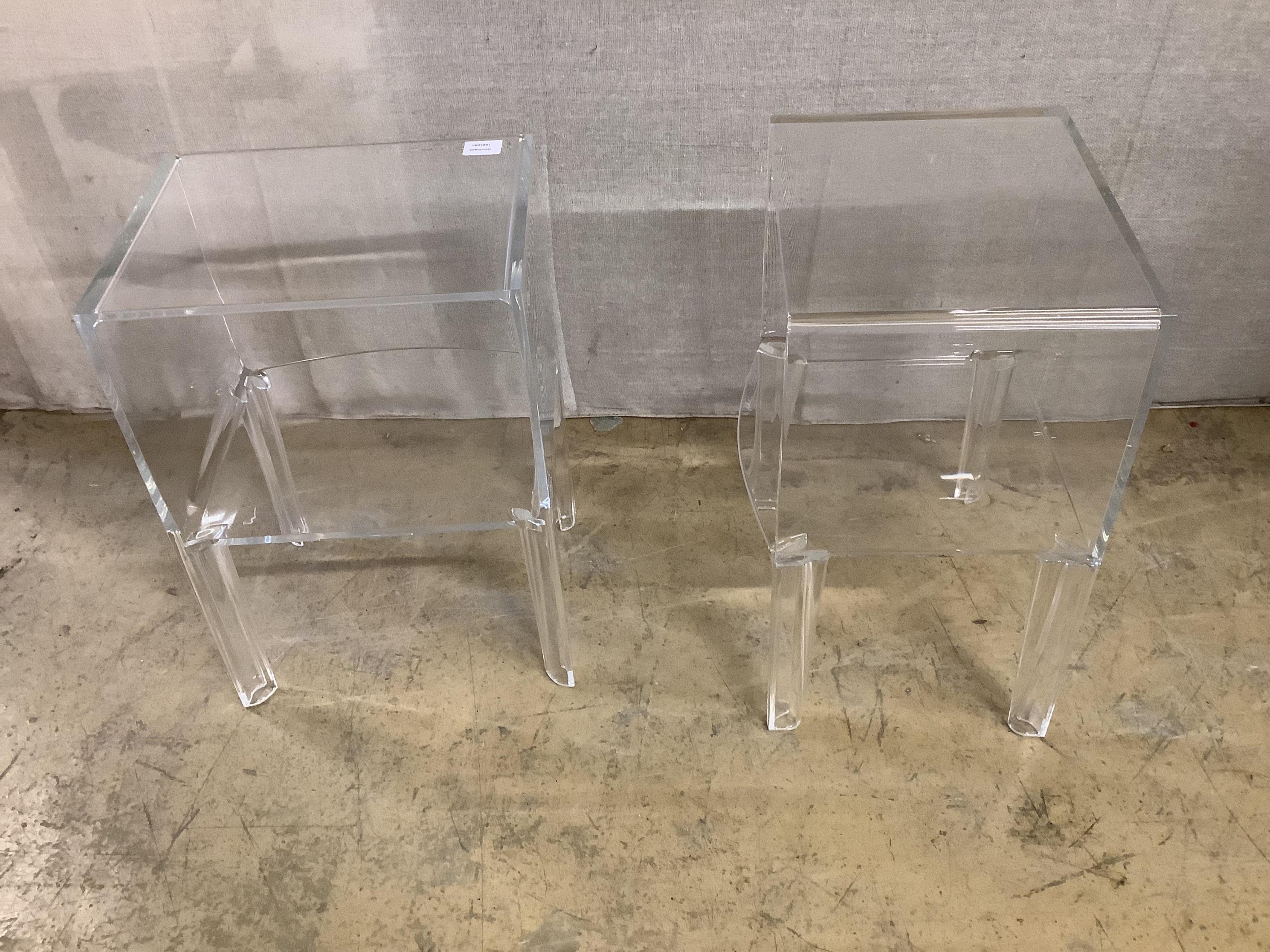 Philippe starck for Kartell, a pair of small ghostbuster ‘crystal’  acrylic bedside tables, width 40cm, depth 31cm, height 57cm. Condition - fair